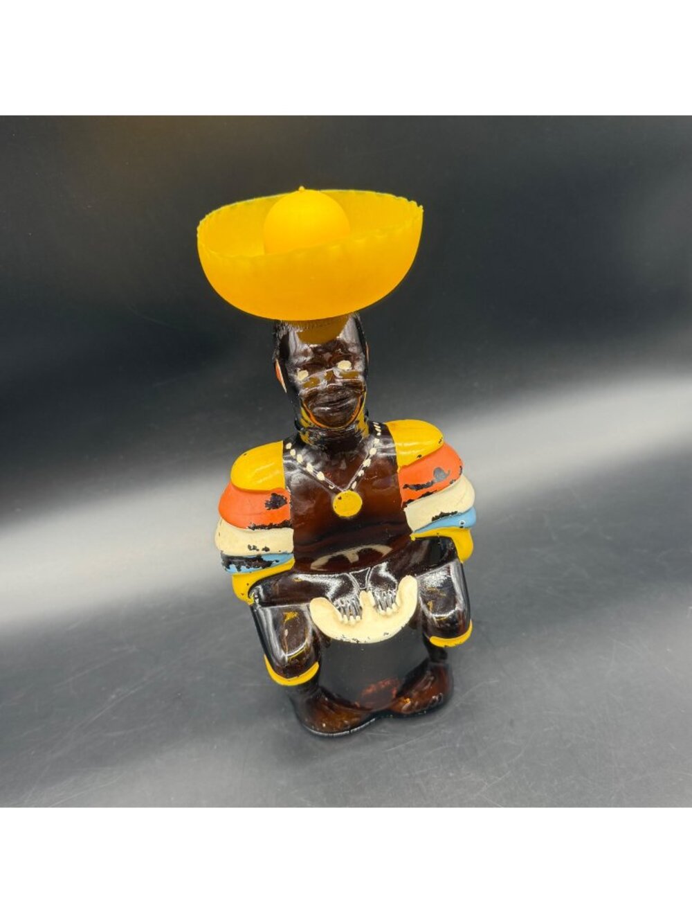 Old Oak Rum Limbo Drummer Figural Decanter Bottle Angostura 1970s Vintage Bar